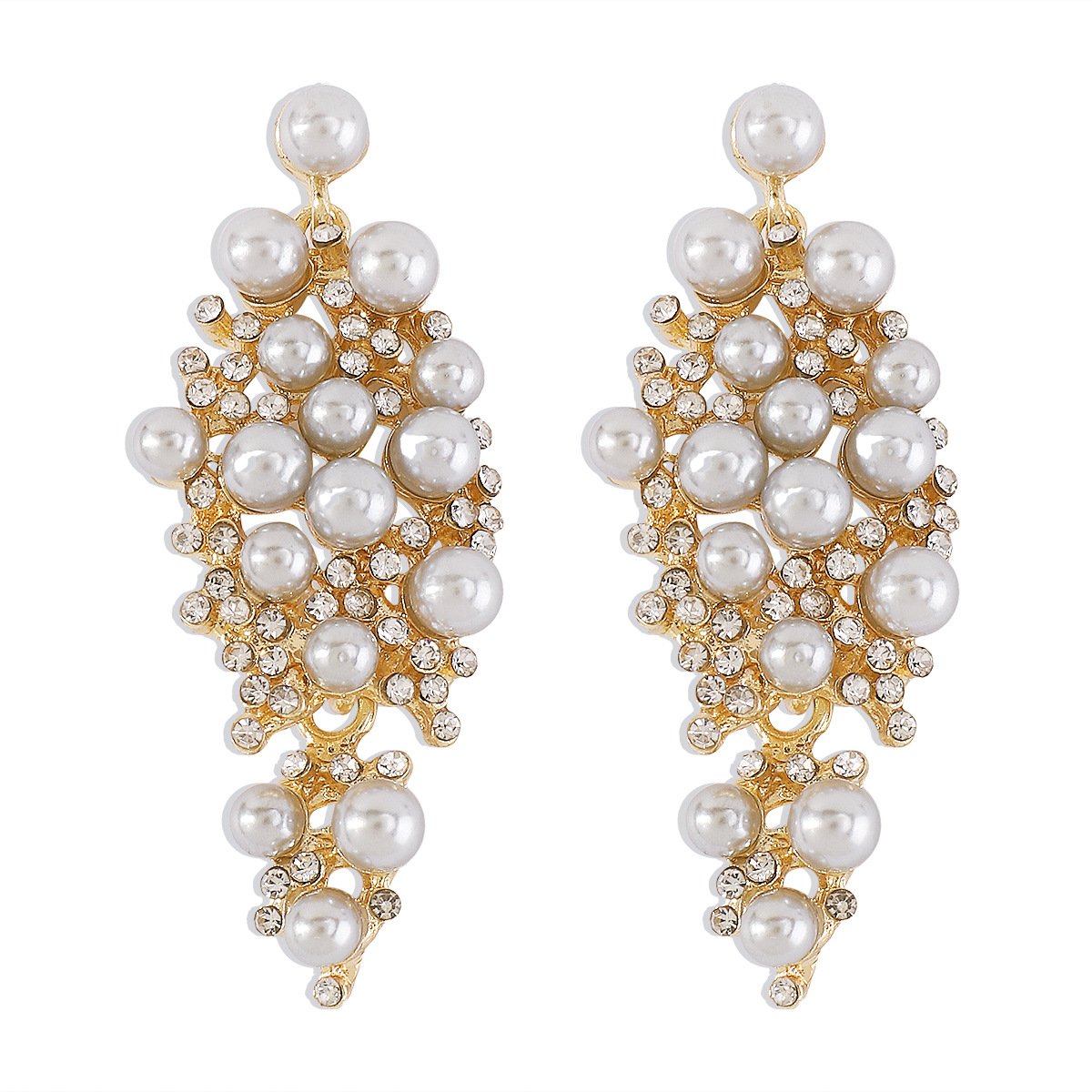 E1623 Retro Pearl String Rhinestone Earrings French Romantic Temperament Geometric Baroque Niche Earrings