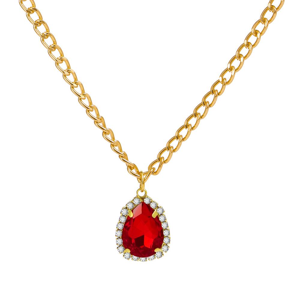 Retro micro-inlaid zircon water drop pendant necklace niche design light luxury rhinestone clavicle chain necklace female