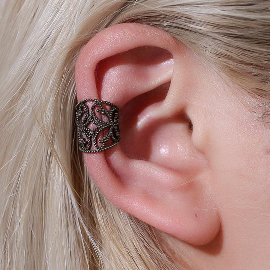 Ethnic wide version retro ear clip simple hollow palace earrings without ear piercing female ancient bronze ear bone clip