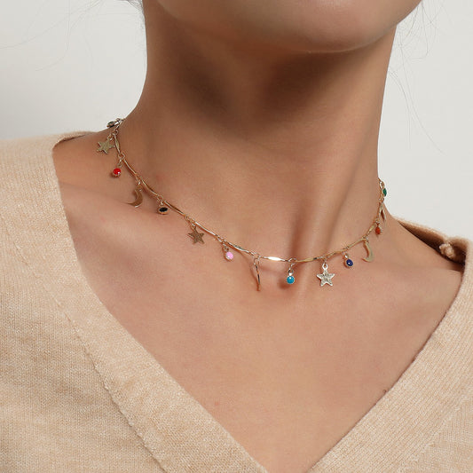 Jewelry trend flower multi-element pendant necklace simple popular moon star pendant necklace