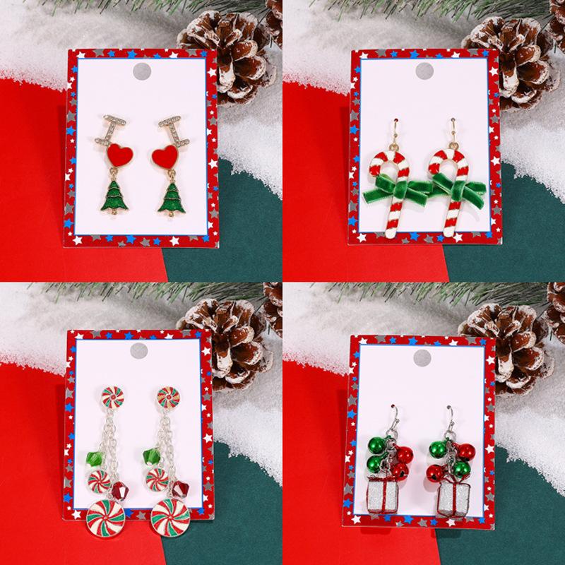 Christmas earrings ins creative cane Christmas gift bell Christmas tree earrings holiday gift