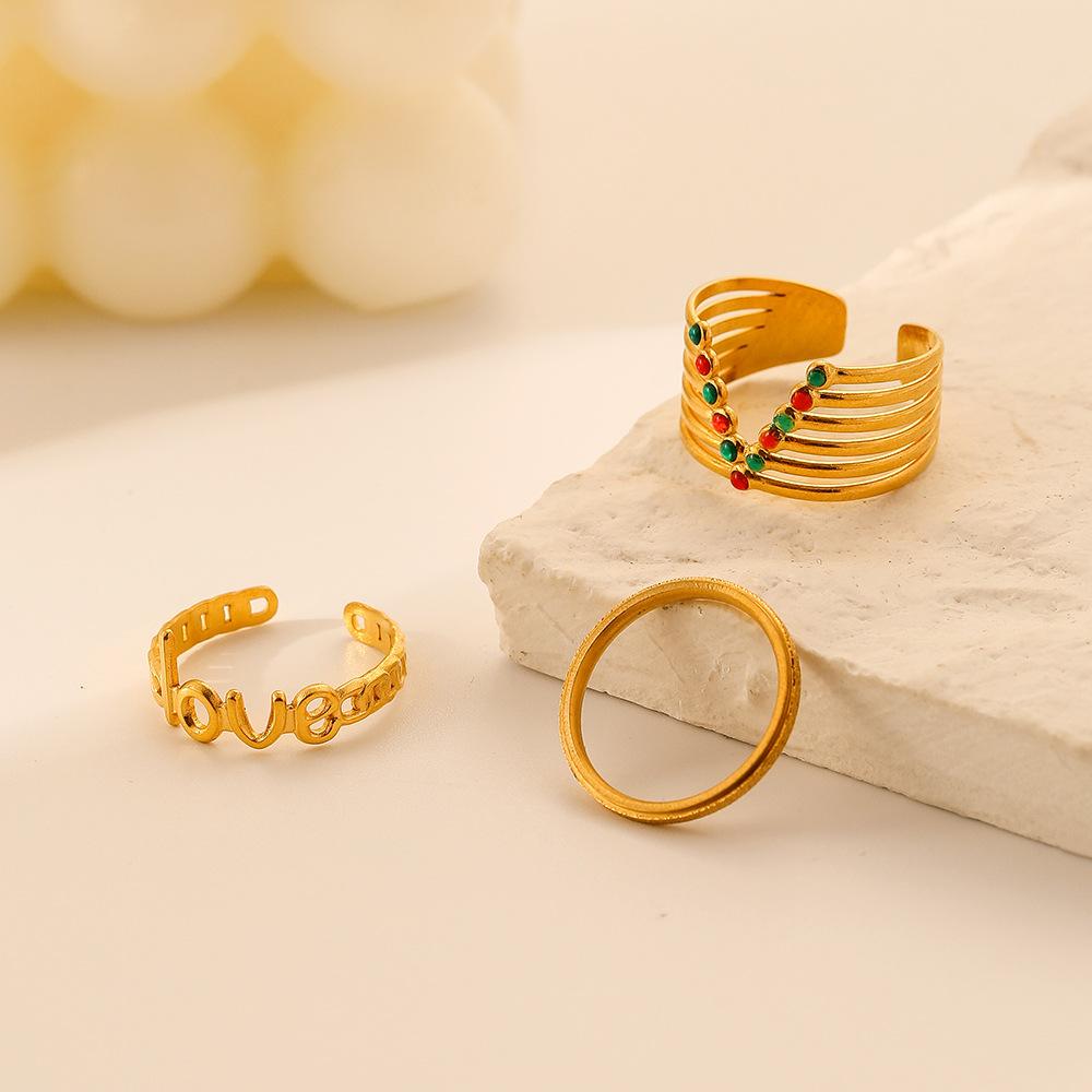 Fashion Simple Versatile Ladies Stainless Steel Opening LoveV Oil Drop Set Ring