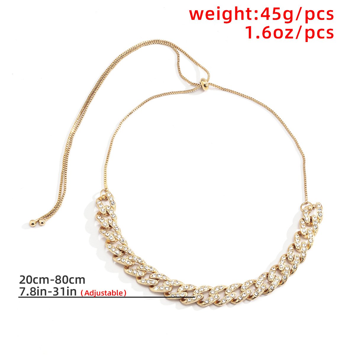 Jewelry Temperament Light Luxury Full Diamond Cuban Buckle Necklace Hip Hop Punk Adjustable Chain Necklace