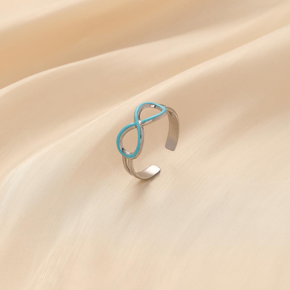 Simple, small and exquisite stainless steel creative design opening dripping oil 8 characters infinitely adjustable ring