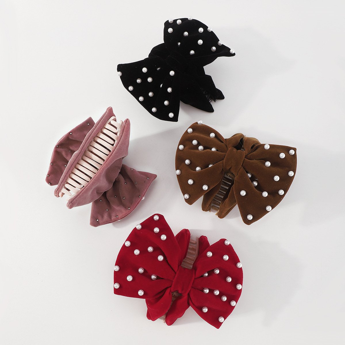 F5263 French autumn and winter velvet pearl hair clip creative fashion sweet age reduction creative bow ponytail clip