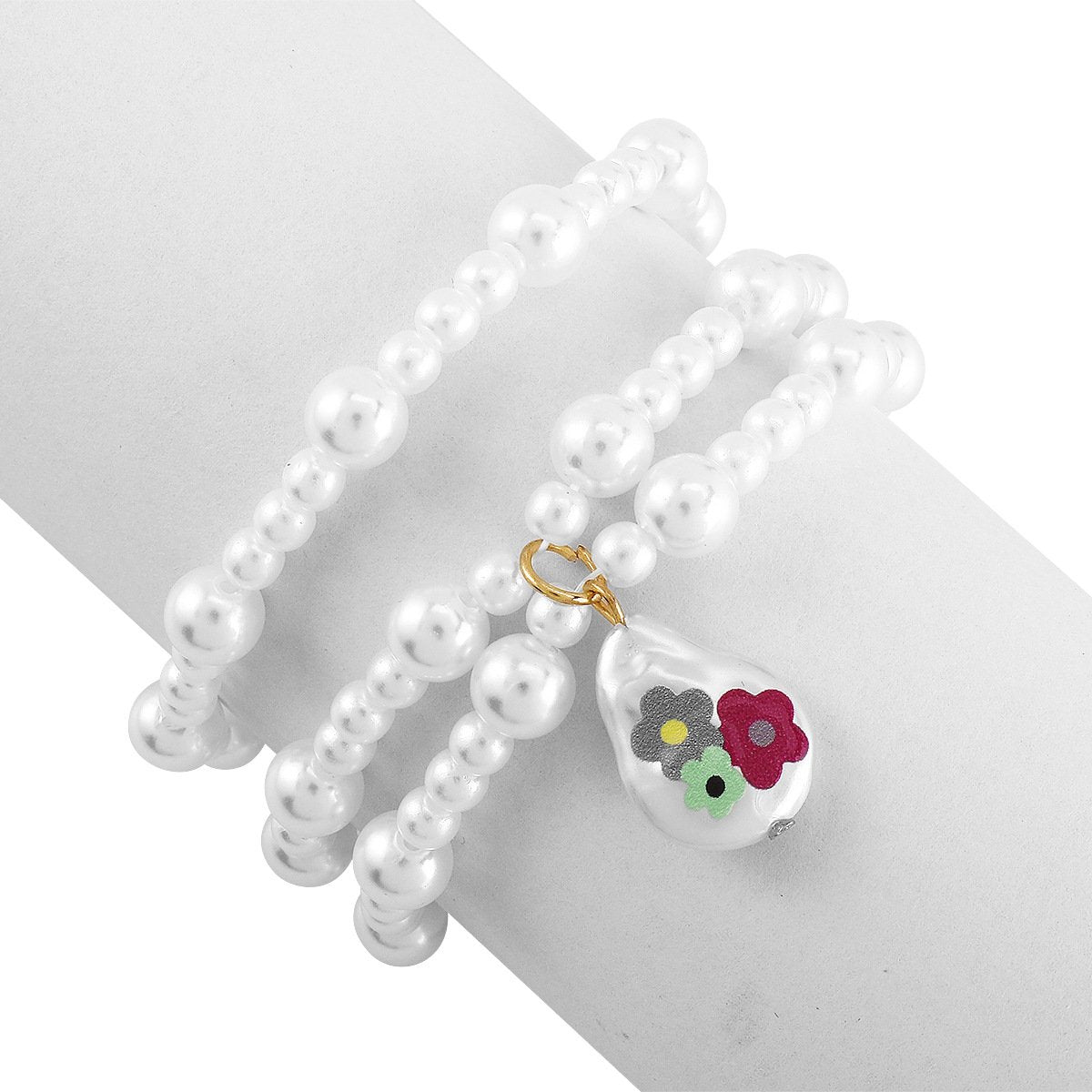 B198 Minority Hong Kong Temperament Bracelet Imitation Pearl Printing Retro Small Fresh Geometric Bracelet Set Female