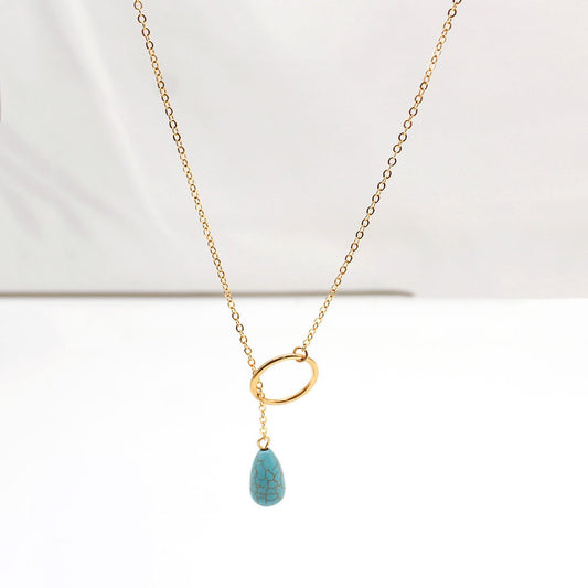 Jewelry Fashion Turquoise Circle Necklace Female Simple Handmade Alloy Necklace