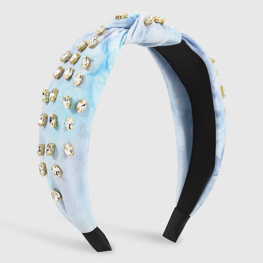 F5194 color fabric tie-dye hit color knotted hair hoop creative niche geometric light luxury water drill head hoop female