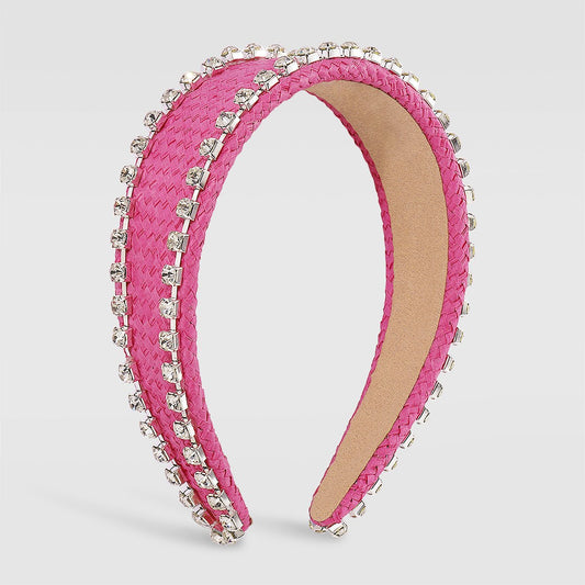 F4265 holiday raffia braided wide-brimmed headband women's sparkling rhinestone light luxury geometric fashion colorful headband