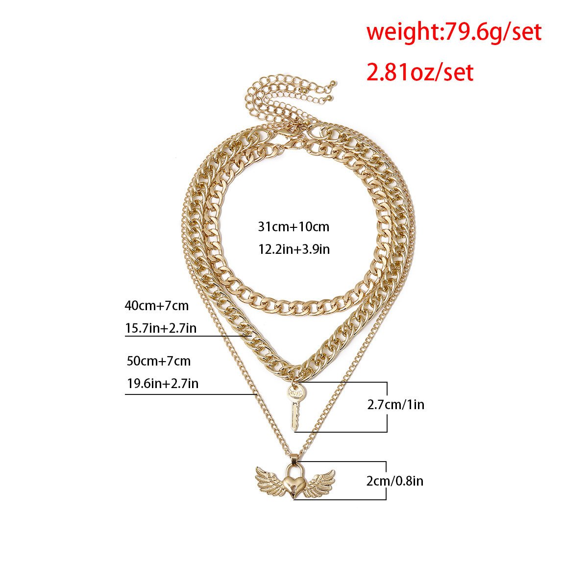 New year creative necklace personality exaggerated LOVE peach heart lock necklace female Valentine's Day multi-layer necklace female
