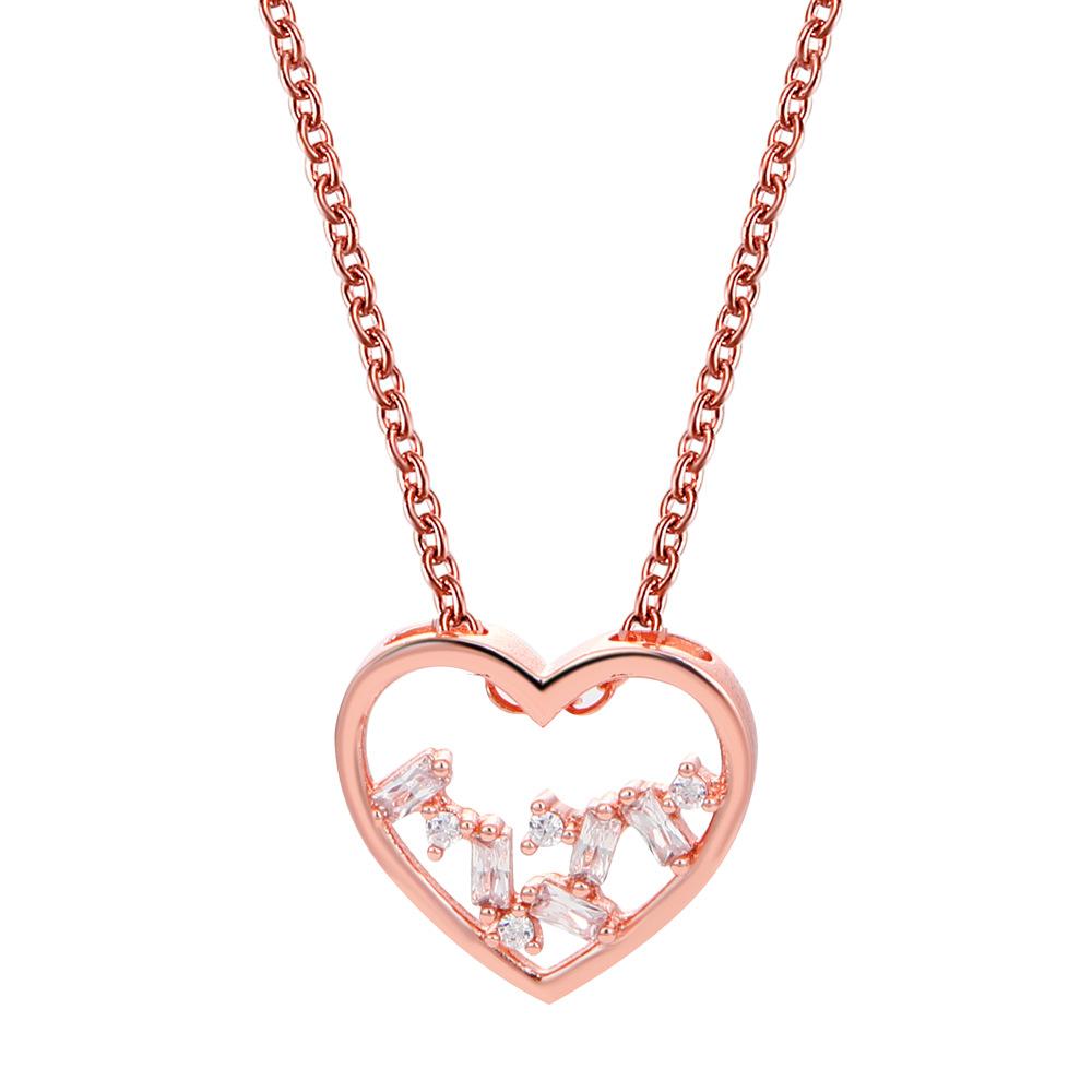 Ins simple zircon love pendant necklace retro fashion hollow peach heart collarbone chain temperament necklace female
