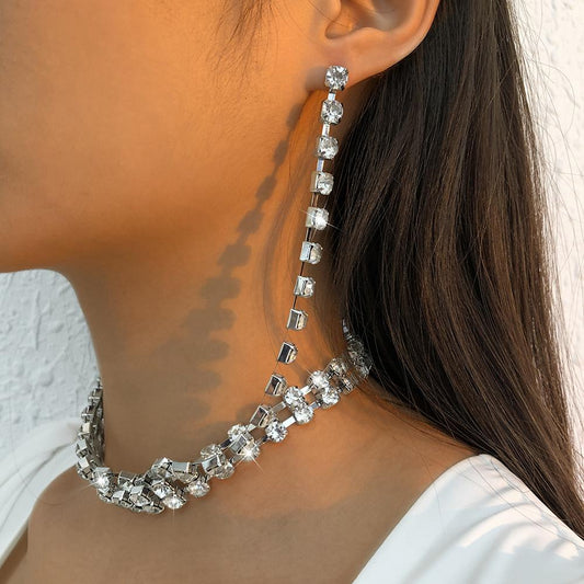 N9681 creative full diamond necklace exaggerated claw chain integrated necklace earrings French light luxury retro necklace