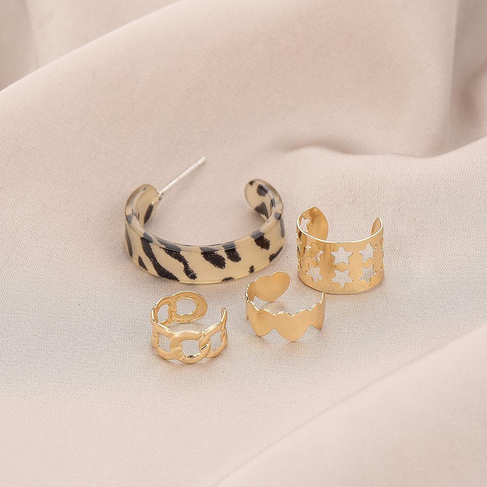 Retro leopard print earrings personalized earrings unique earrings women's five-pointed star ear bone clip niche earrings without ear holes mixed batch