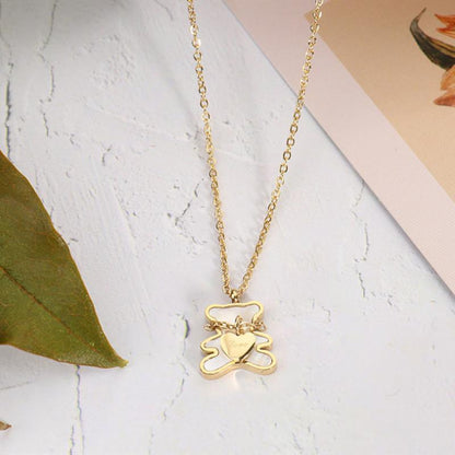 Titanium Steel Love Necklace Female White Fritillaria Beating Heart Bear Clavicle Chain Jewelry
