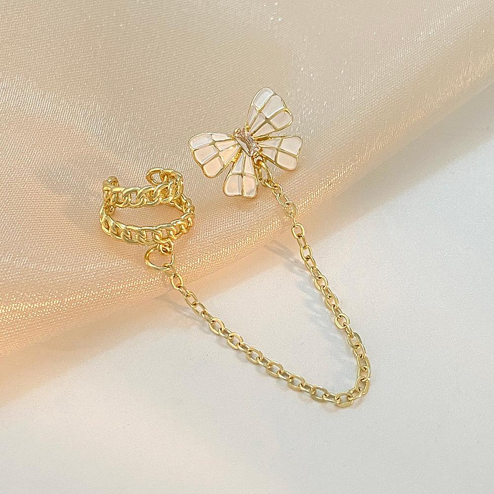 ins zircon bow ear bone clip fashion light luxury chain tassel ear clip no ear hole net red earrings trend