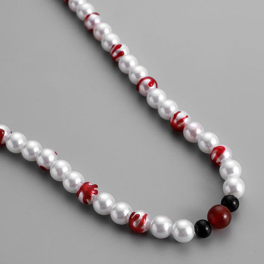 Trendy Men's Creative Pearl Drip Blood Halloween Necklace Personality Fashion Cool Temperament Necklace