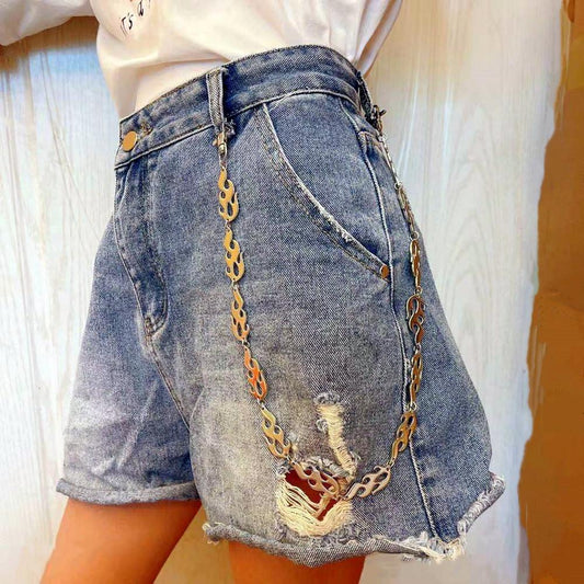 Trendy net red trousers chain blade hanging chain metal waist chain hip-hop dance waist decoration rock flame accessories for men and women