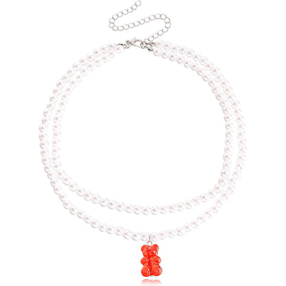 Jewelry ins double baroque imitation pearl color bear pendant necklace female choker