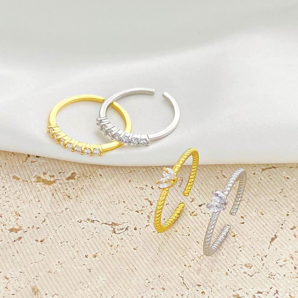 ins zircon love ring set fashion light luxury niche design geometric opening index finger ring two-piece set