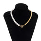 Jewelry Versatile Imitation Pearl Beaded Stitching Necklace Simple Creative Peach Heart OT Buckle Clavicle Necklace