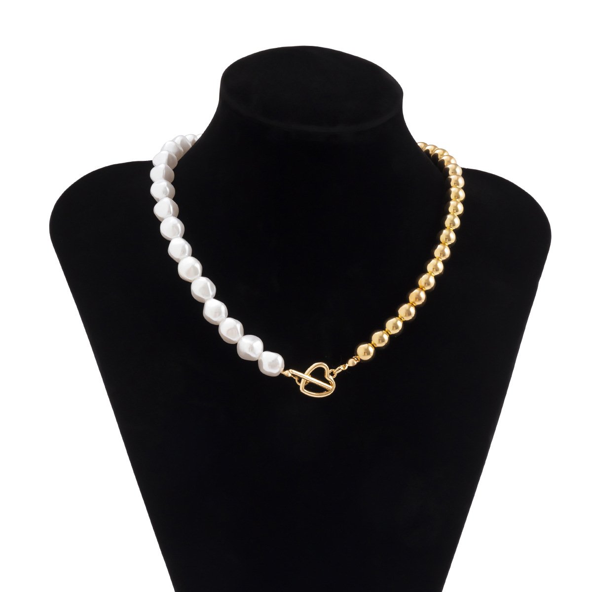 Jewelry Versatile Imitation Pearl Beaded Stitching Necklace Simple Creative Peach Heart OT Buckle Clavicle Necklace