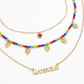 Fashion Simple Letter Peach Heart Clavicle Necklace Beach Vacation Colorful Beads Chain Necklace