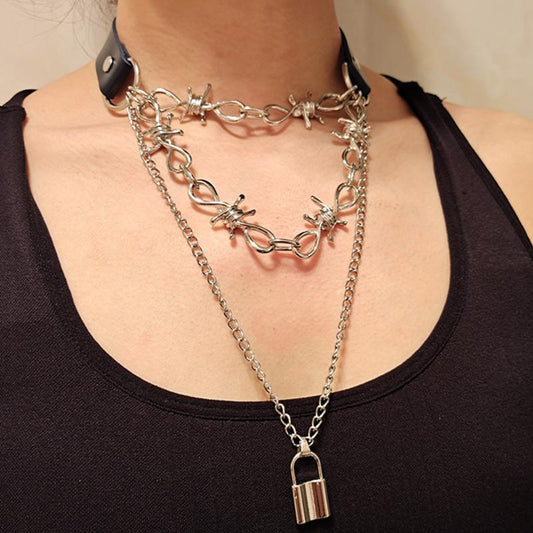 Necklace Jewelry Retro Punk Multilayer Leather Collar Thorn Thorn Necklace Street Trendy Accessories