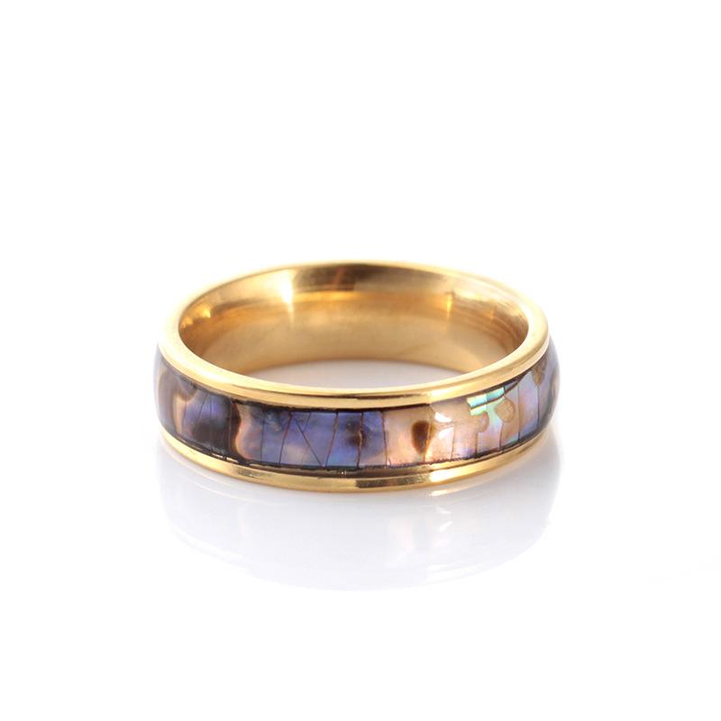 Fashion Stainless Steel Inlaid Colorful Shell Ring Popular Titanium Steel Ring Jewelry