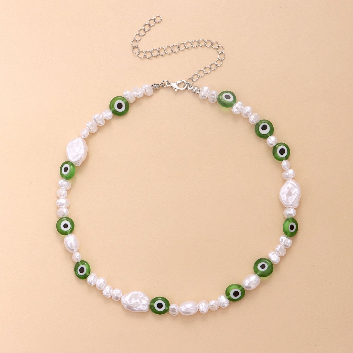 Jewelry simple and irregular pearl eye necklace personality trendy color devil's eye necklace