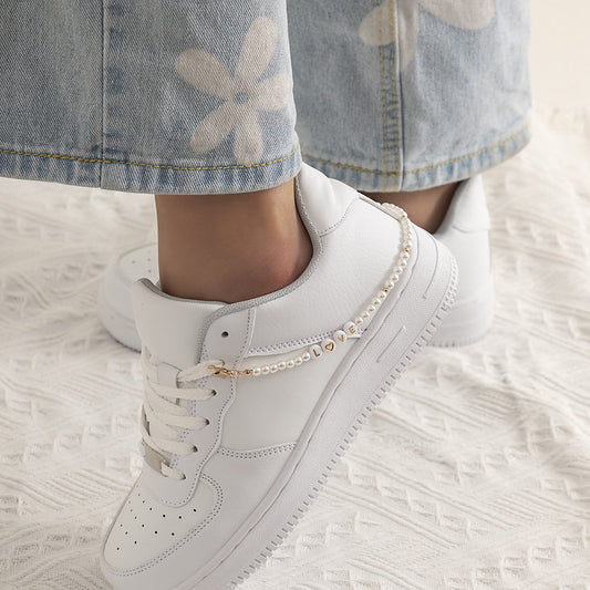 Jewelry simple letter love beaded imitation pearl shoe chain fashion street shooting geometric foot decoration female