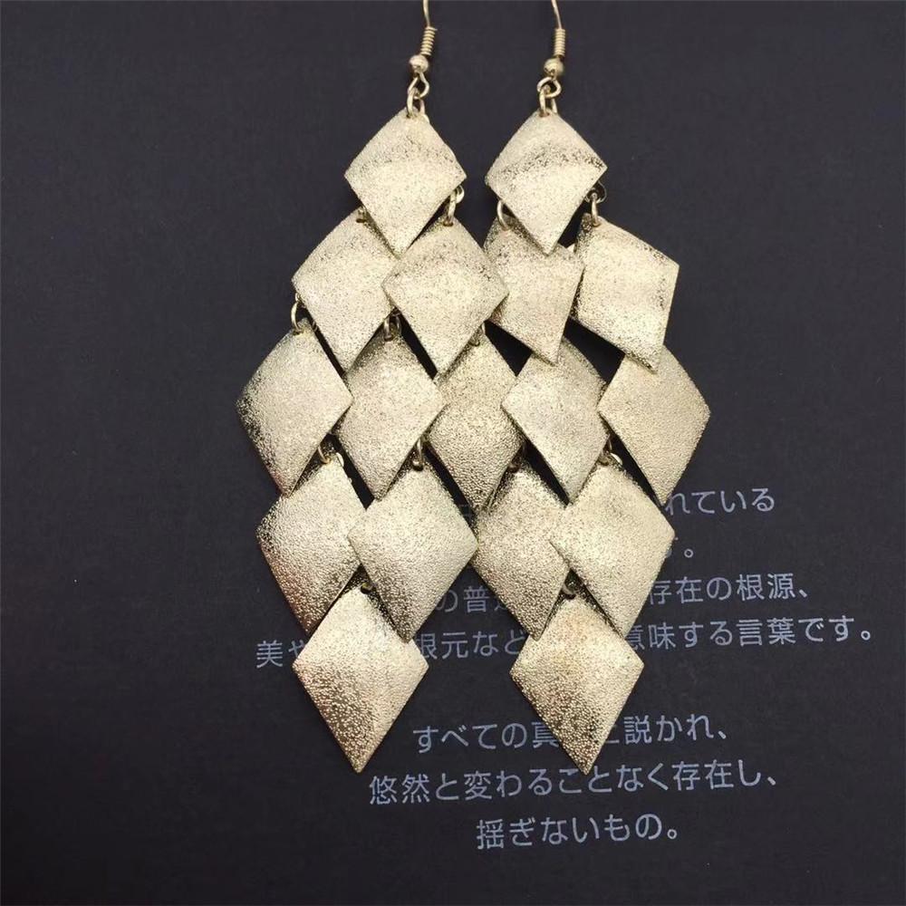 Long rhombus frosted surface earrings fashion multi-layer metal piece boutique earrings