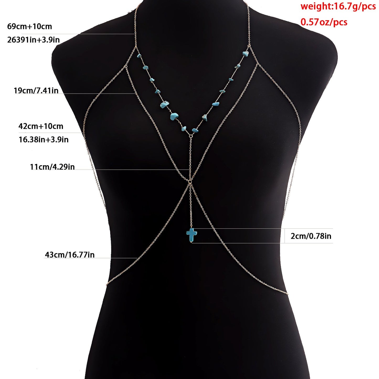 Jewelry Simple One-piece Halter Geometric Turquoise Chest Chain Sexy Night Bikini Necklace Female