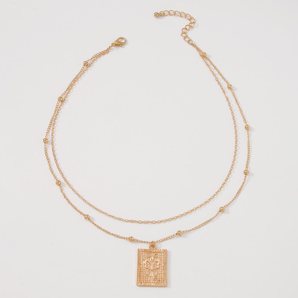 N9479 Fashion Simple Necklace Geometric Butterfly Square Pendant Necklace Metal Creative Double Layer Necklace