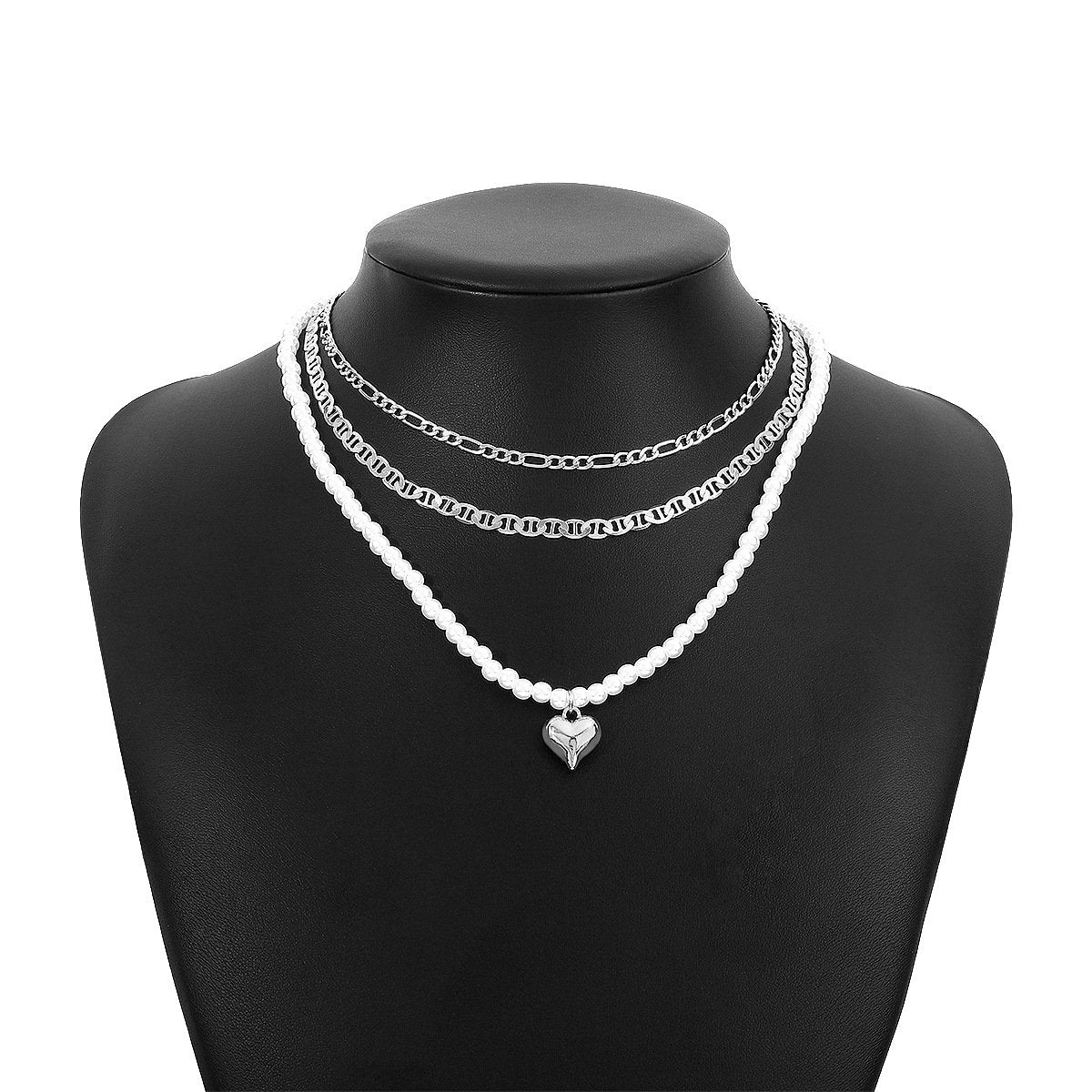 N1273 Street Shot Personality Necklace Pearl Heart Stacked Necklace Retro Small Fashion Necklace