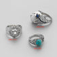Fashion retro trend personality men's alloy exaggerated lion turquoise peacock feather ring set