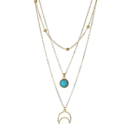 Fashion Moon Pendant Necklace Vintage Multilayer Chain Clavicle Chain Necklace Ladies Accessories