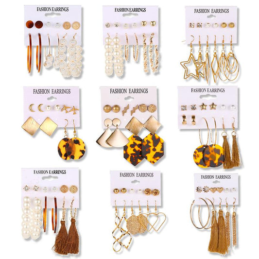 Earrings Fashion Set Tassel Earrings Bohemian Leaf Geometric 6 Pairs Stud Earrings