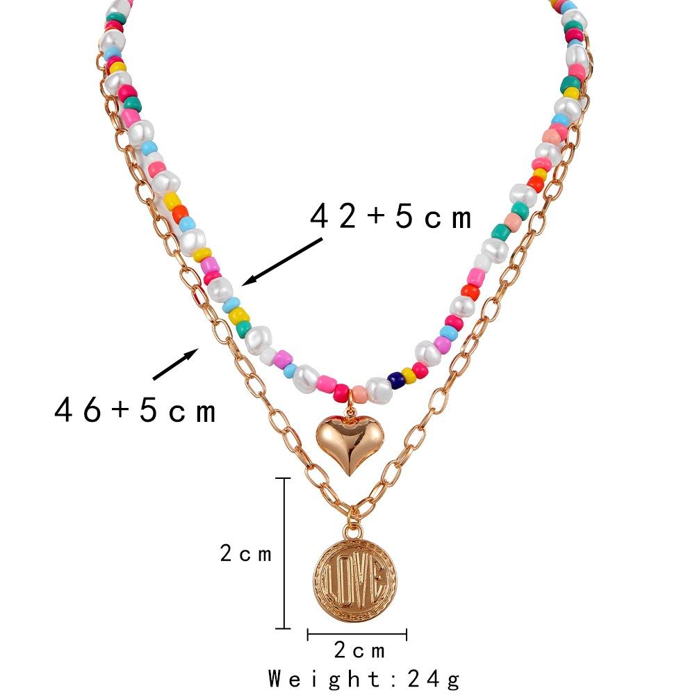 Indifferent double-layer love LOVE coin color rice bead necklace light luxury high-end design fashion ladies chain