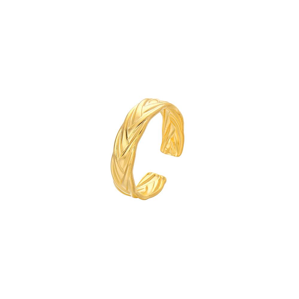 Fashionable stainless steel opening braided hemp pattern adjustable ring Simple and versatile luxury ladies ring