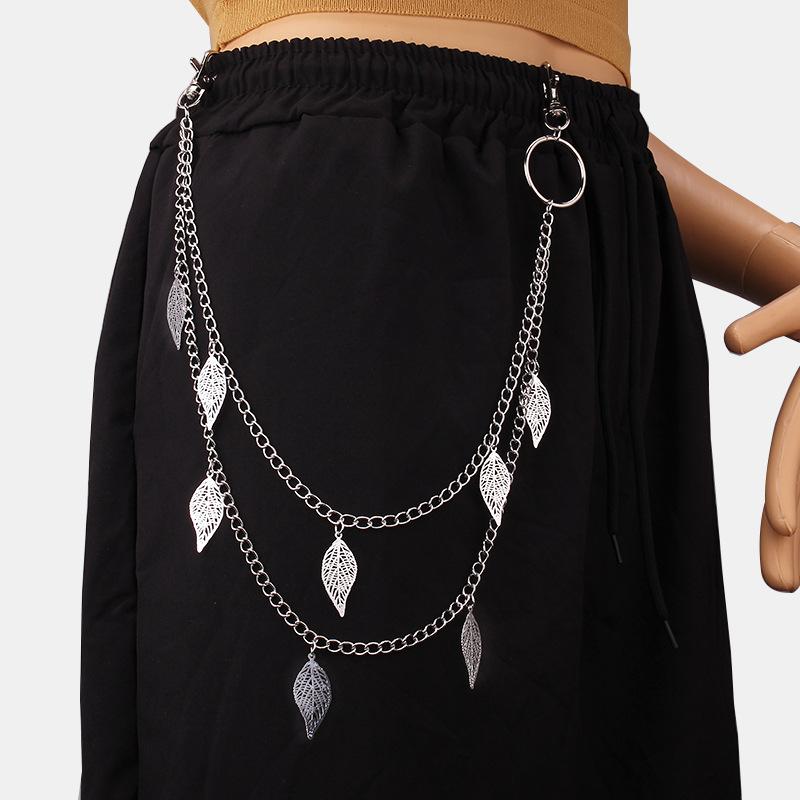 Unisex Fashion Waist Chain Hip Hop Punk Pants Chain Copper Leaf Pendant Waist Chain