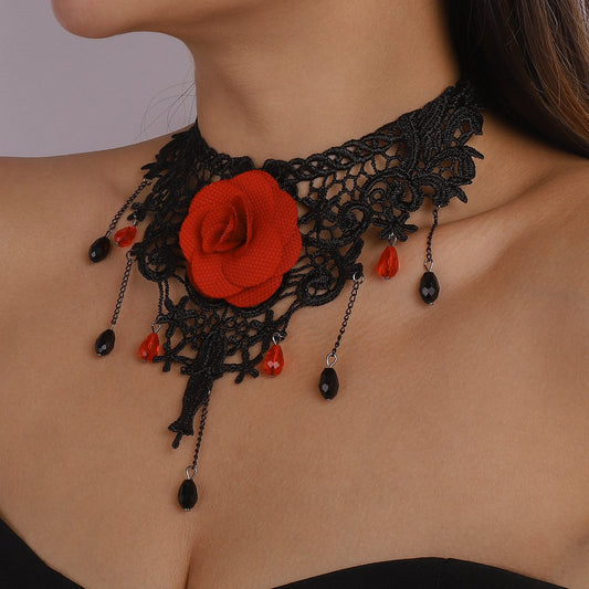 N9573 Dark Lolita Necklace Rose Lace Gothic Sexy Exaggerated Geometric Necklace Female