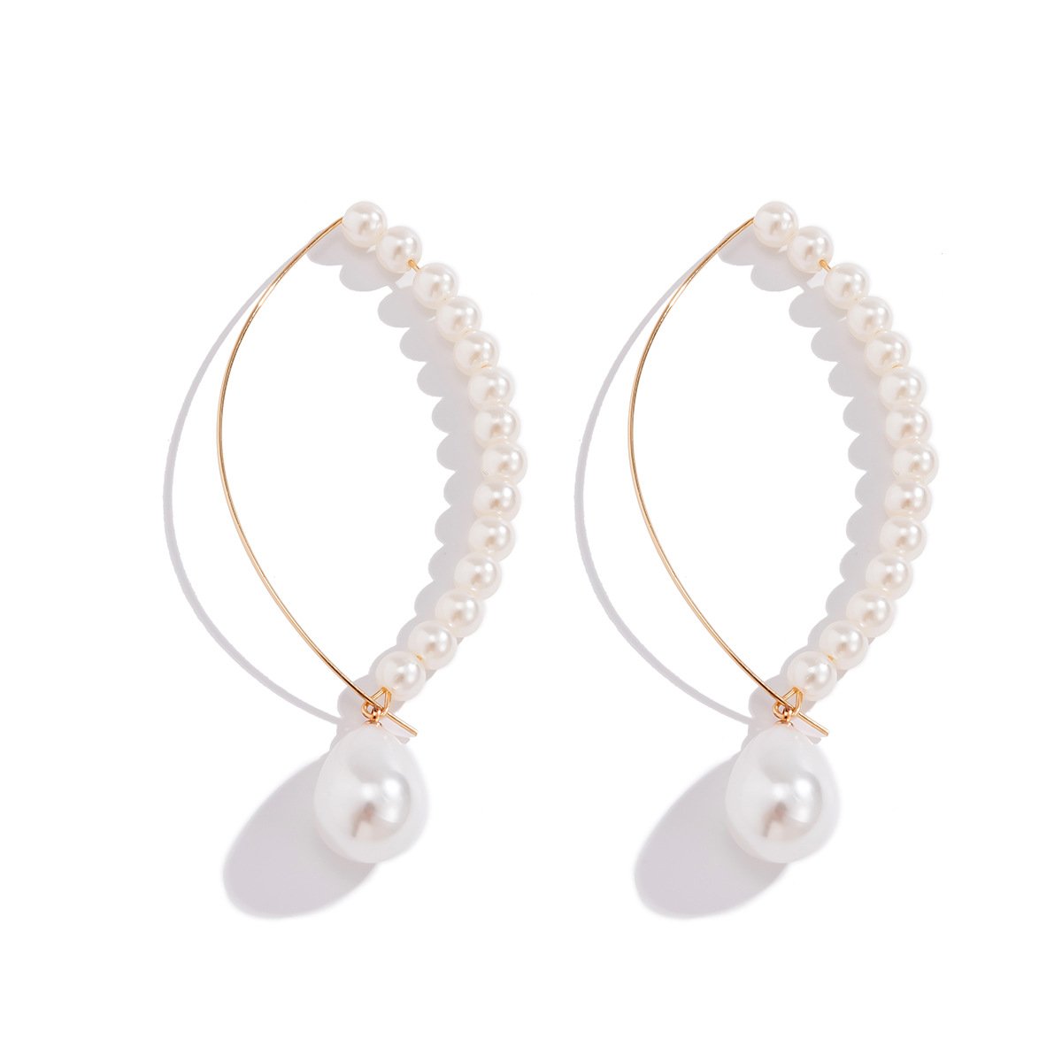Jewelry Temperament Cold Water Drop Imitation Pearl Earrings Versatile Geometric Metal Earhook Earrings Women