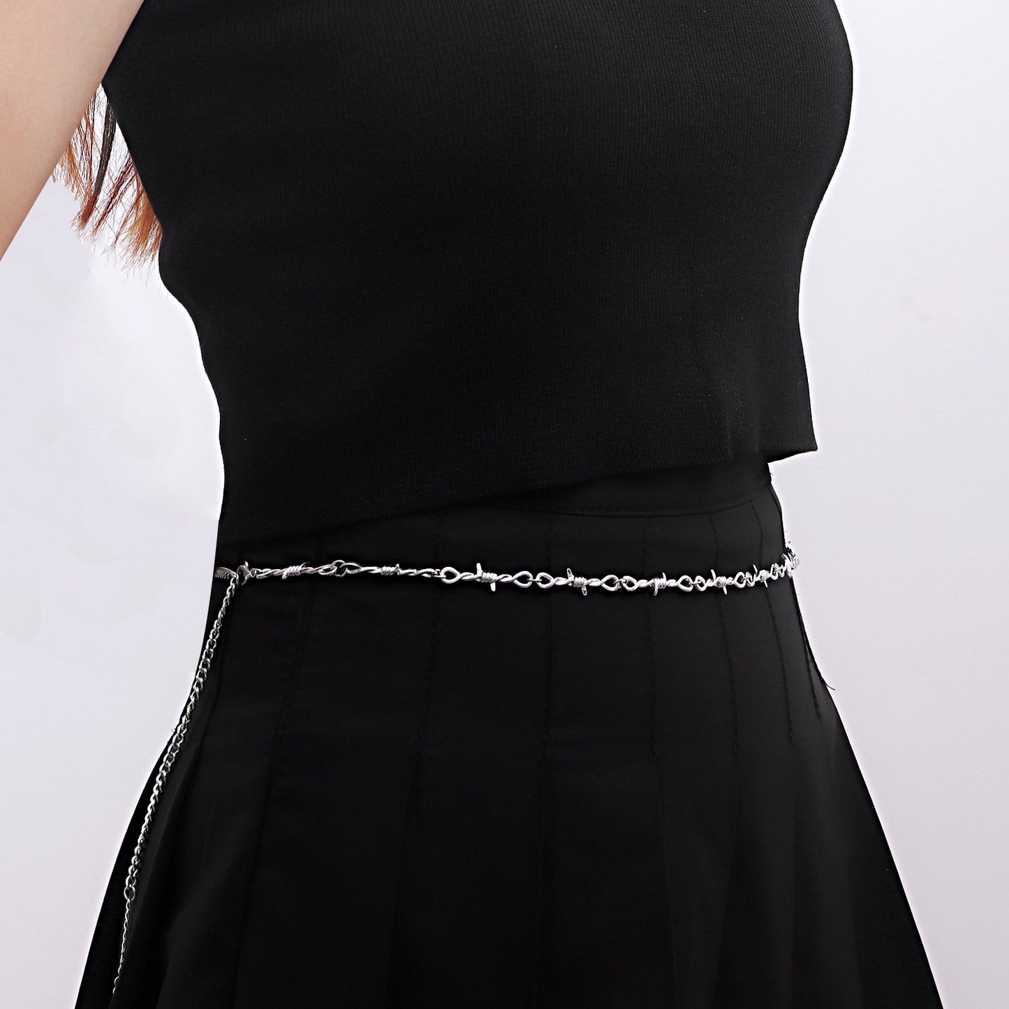 Jewelry punk hip-hop thorn chain waist body chain female ins hot girl waist chain