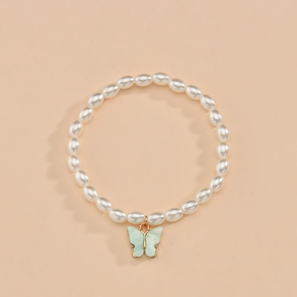 Fashion Plate Alloy Butterfly Pendant Bracelet Simple Imitation Pearl Bracelet Hand Decoration