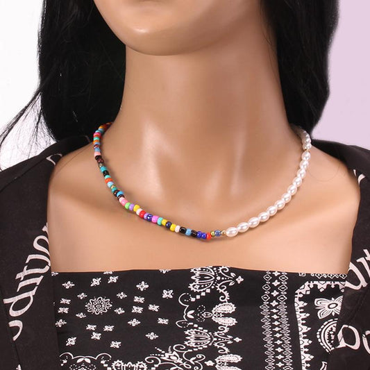Necklace Women's Asymmetrical Beach Explosion Color Beads Imitation Pearl Trend Fashion Necklace