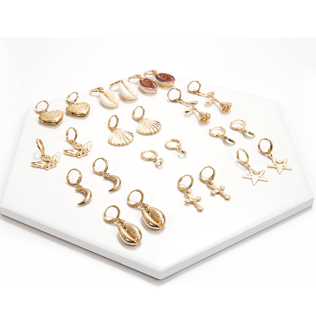 Jewelry Simple and Versatile Alloy Shell Earrings Feminine Hollow Star Diamond Moon Earrings