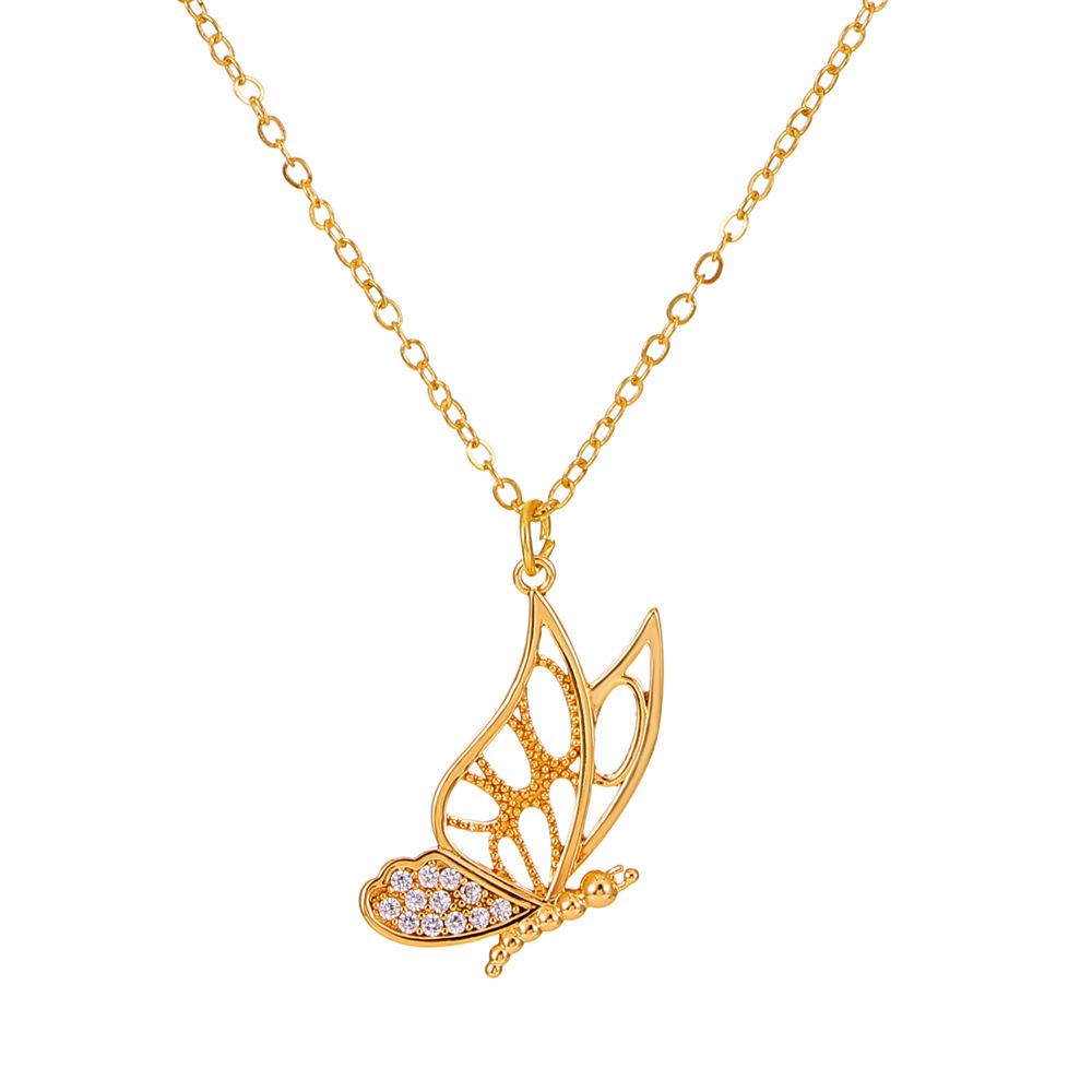 Ins hollow butterfly necklace female retro fashion temperament diamond-studded butterfly collarbone chain butterfly dancing necklace
