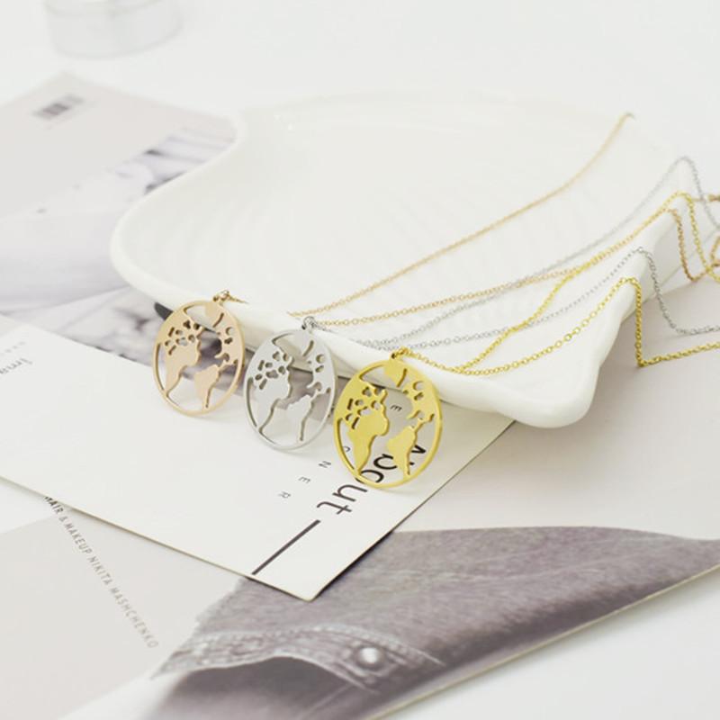 Simple Geometric Pendant Women's World Map Necklace Map Pendant