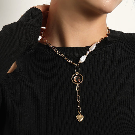 Jewelry Variety Wear Peach Heart Pendant Necklace Female Simple Geometric Ring Leopard Pearl Necklace