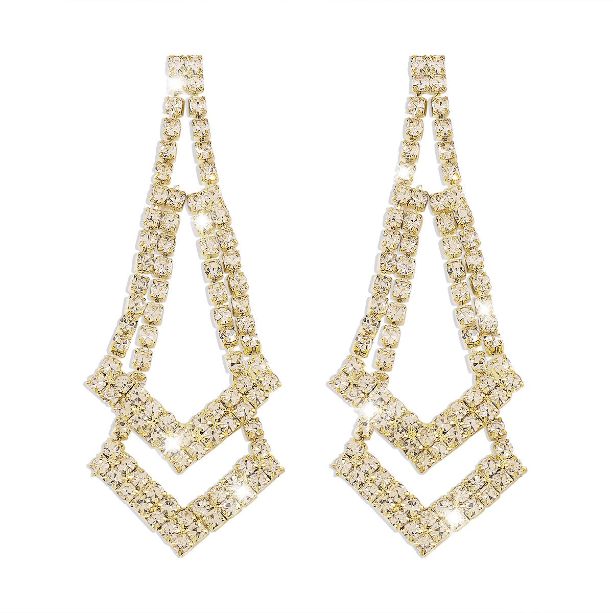 E1575 Jewelry Rhinestone Claw Chain Double Diamond Earrings Light Cooked Sweet Cool Temperament Earrings Women